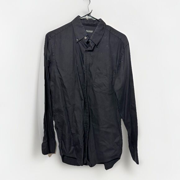 Men’s Black Fine Cloth Shirt Button Down Collar Pocket Extra Fine Cotton M - Picture 1 of 4